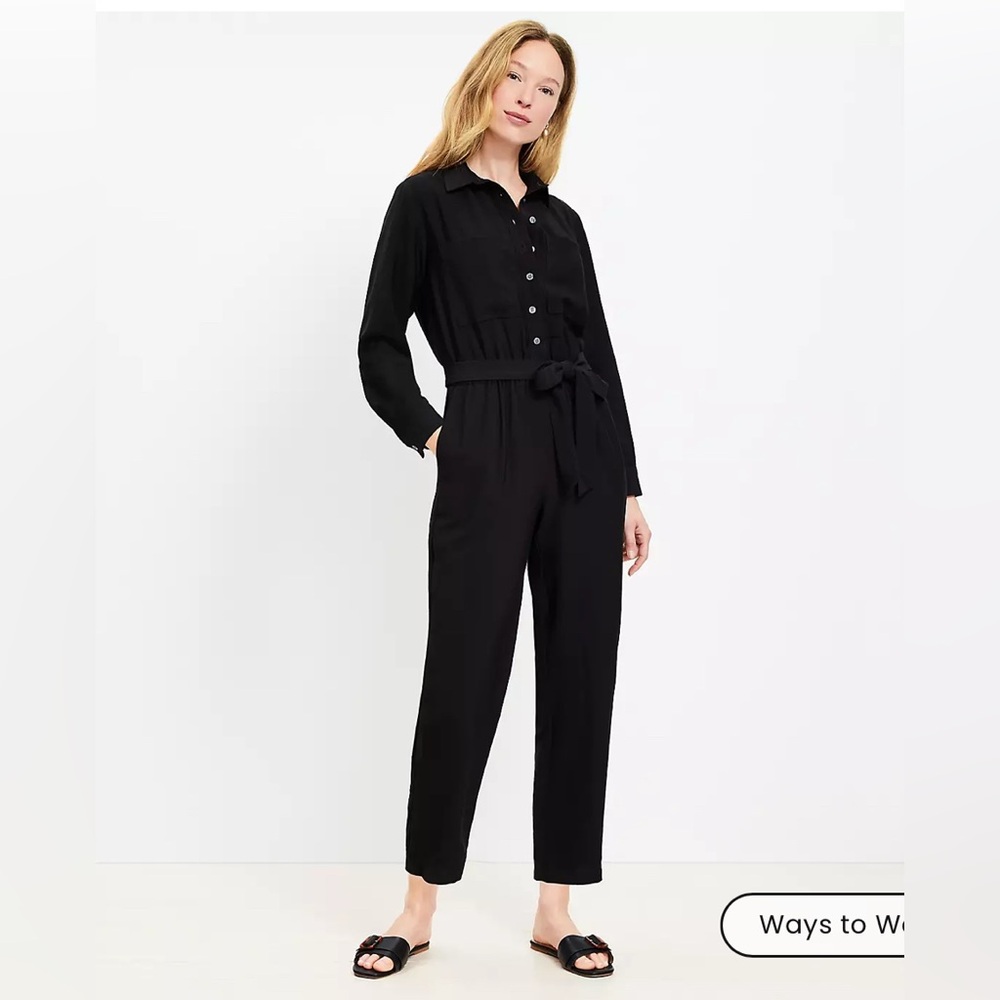 Loft Black Long Sleeve Jumpsuit